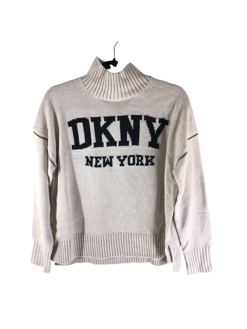 DKNY Jeans Womens Sweater Spellout Logo Mock Neck Ivory S